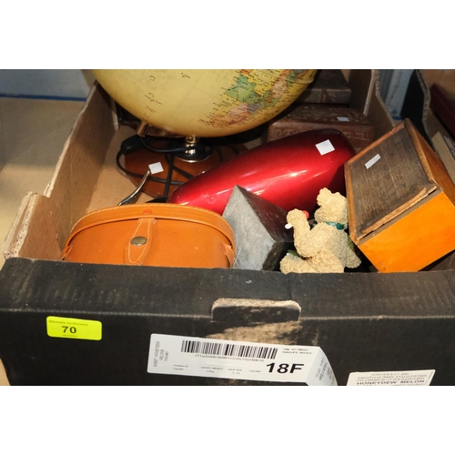 70 - An illuminated terrestrial globe, cameras, binoculars, boxes etc.