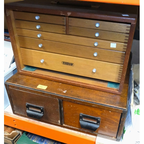 73 - An early 20th century two drawer card index file and contents, including postcards etc.; a collector... 