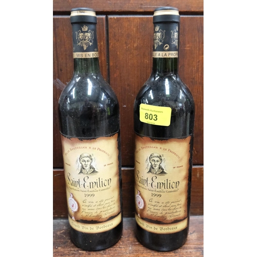 803 - Two bottles of 1999 Saint-Emilion Grand Vin de Bordeaux red wine, others