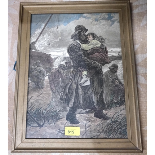 815 - Charles Joseph Staniland, 19th century hand coloured etching of a ship wreck rescue, framed and glaz... 