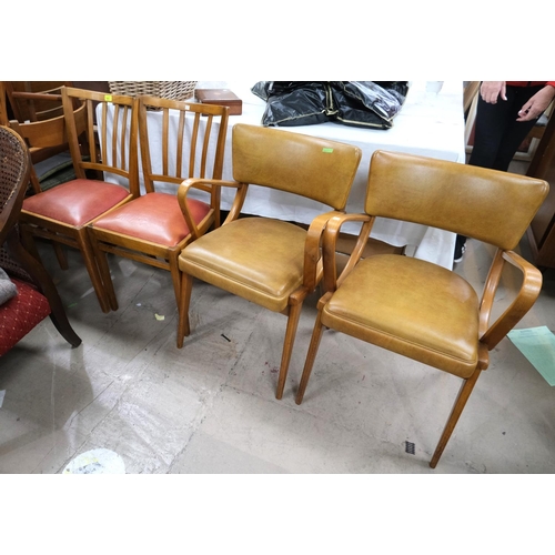 858 - A pair of mid century 'Ben Chairs' light wood armchairs, two teak dining chairs and two others