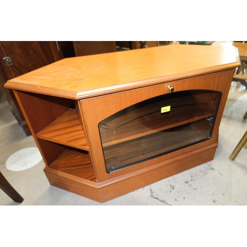 874 - A stained wood corner fitting TV unit.