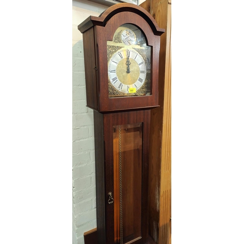 893 - A reproduction mahogany longcase clock with weight driven chiming movement