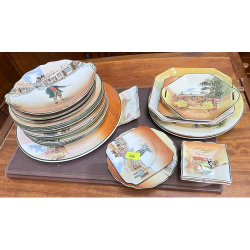 609 - A selection of Royal Doulton Dickens Ware wall charger and selection of similar plates etc