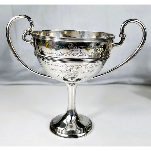 741 - An early 20th century two handled hallmarked silver trophy 18oz, awarded 'Best Pair of Working Cart ... 