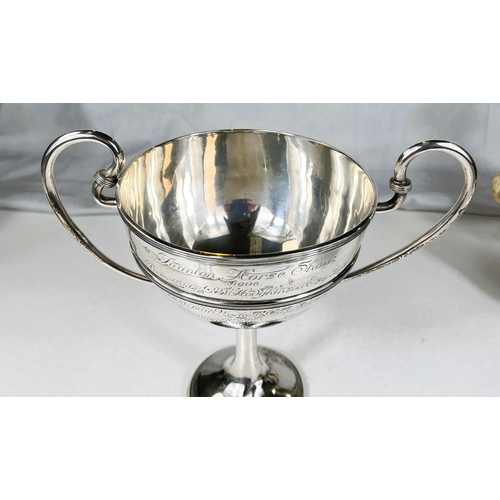 741 - An early 20th century two handled hallmarked silver trophy 18oz, awarded 'Best Pair of Working Cart ... 