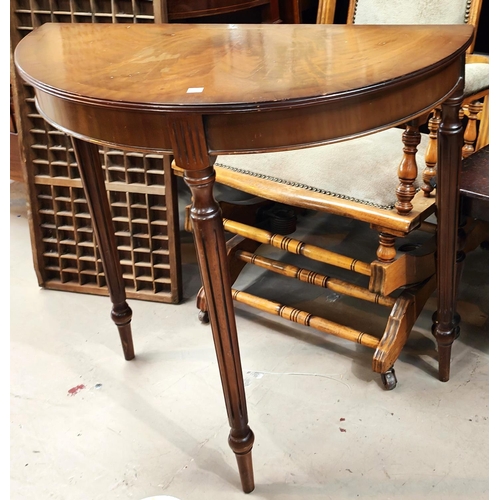 928 - A demi-lune hall table and a mahogany shield back hall chair