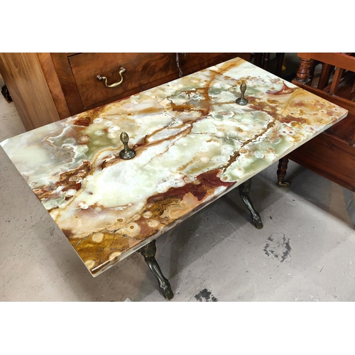 929 - A rectangular onyx and brass coffee table