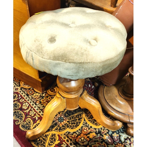 995 - A mushroom top piano stool, another with bergère top (a.f) and another stool 