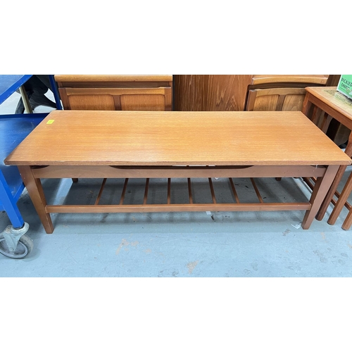 1001 - A mid 20th century teak coffee table; a vintage tea trolly with rotating shelves