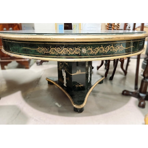 1014 - A Chinese green lacquer coffee table with dancing ladies on the top 