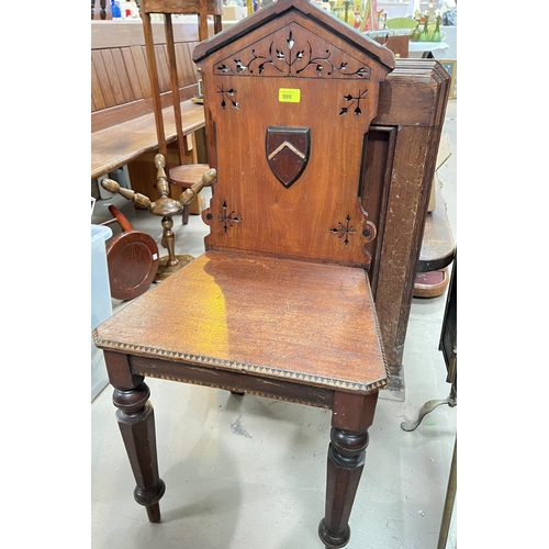 998 - A 19th century inlaid shield back hall chair in the aesthetic style 