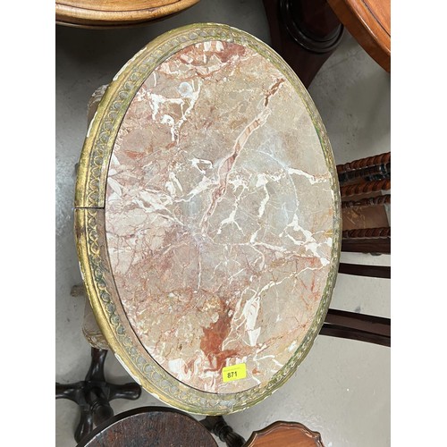 871 - A Louis XV marble top and gilt oval occasional table with shelf below.