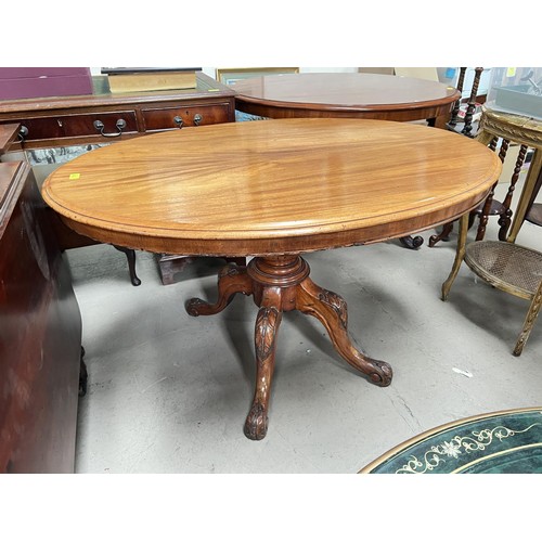 872 - A 19th century mahogany tilt top supper table on turned support with three splay feet.