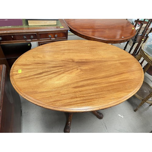 872 - A 19th century mahogany tilt top supper table on turned support with three splay feet.