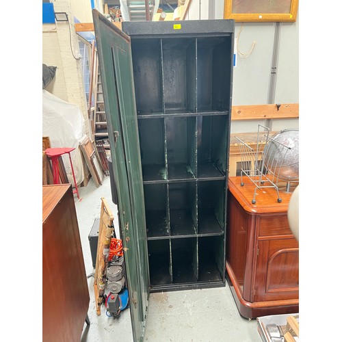 954 - An unusual French black metal single drawer wardrobe/ cupboard 179x50cm