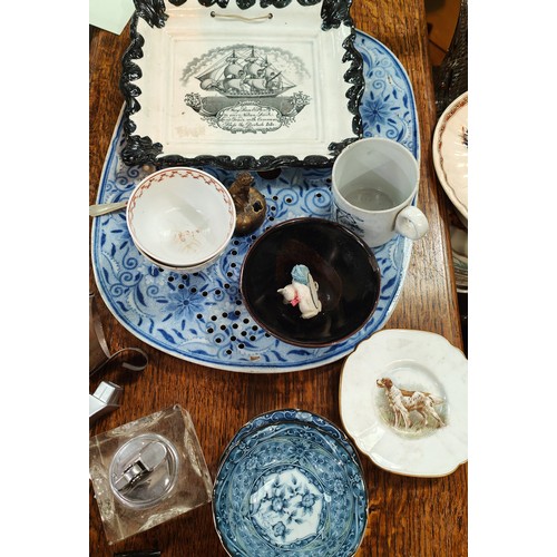 556A - A Staffordshire dish, blue and white drainer and other similar