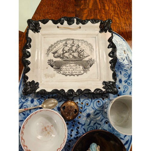 556A - A Staffordshire dish, blue and white drainer and other similar