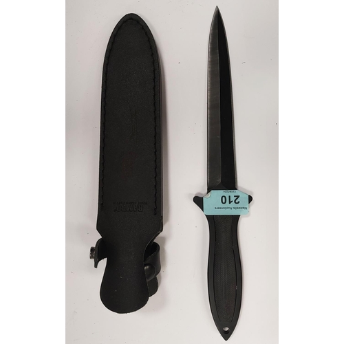 210 - A 'Rambo First Blood Part II' blackened commando style knife with etched signature to blade 17cm wit... 