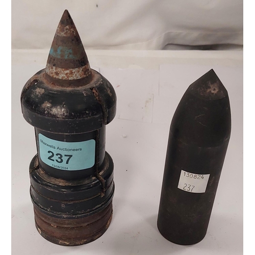 237 - An armour piercing 27mm projectile, stamped 54 with broad arrow, 70 WT 5/44 and another similar roun... 