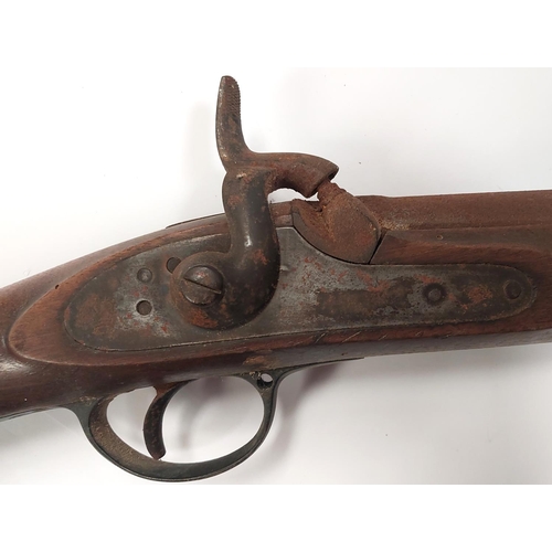 238 - A 19th century Enfield percussion rifle with crown mark to lock plate. With cut down carbine style b... 