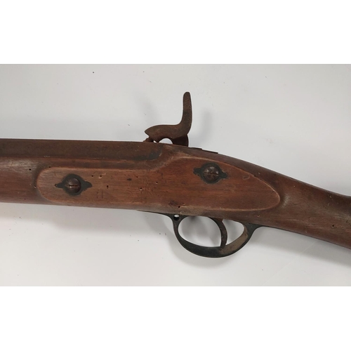 238 - A 19th century Enfield percussion rifle with crown mark to lock plate. With cut down carbine style b... 