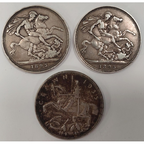 291 - 3 GB Silver Crowns.: 1893, 1895 and 1935.