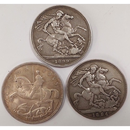 292 - 3 GB Silver Crowns:1894, 1899 and 1935.