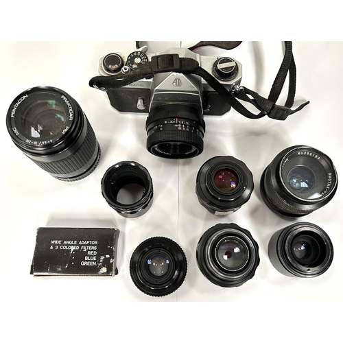 52 - An Asahi Pentax camera and a selection of lenses 