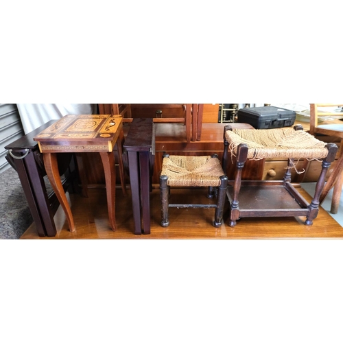 934 - Oak stools, sewing table etc.