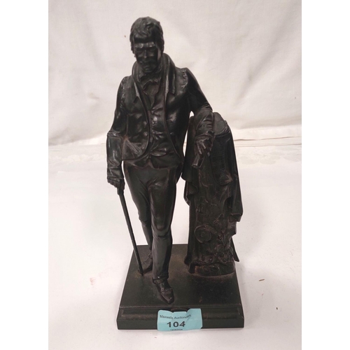 104 - A late 19th Century patinated iron figure of Sir Walter Scott, rectangular plinth base, 24cm.