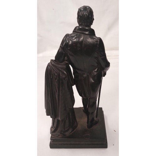 104 - A late 19th Century patinated iron figure of Sir Walter Scott, rectangular plinth base, 24cm.