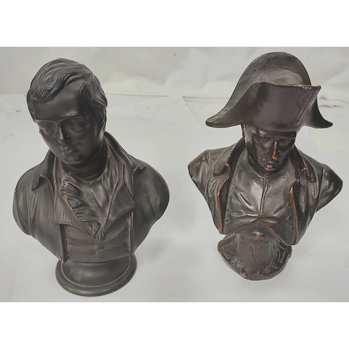 105 - A Wedgwood black basalt bust of Burns, 19cm and a composition bust of Napoleon.