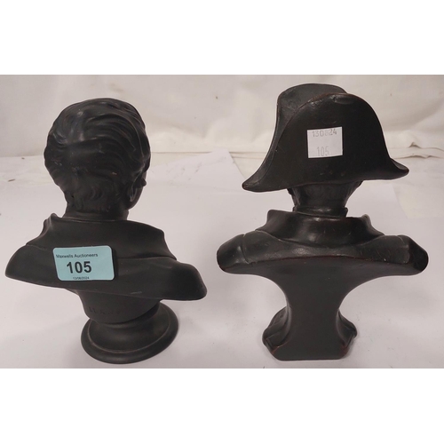 105 - A Wedgwood black basalt bust of Burns, 19cm and a composition bust of Napoleon.