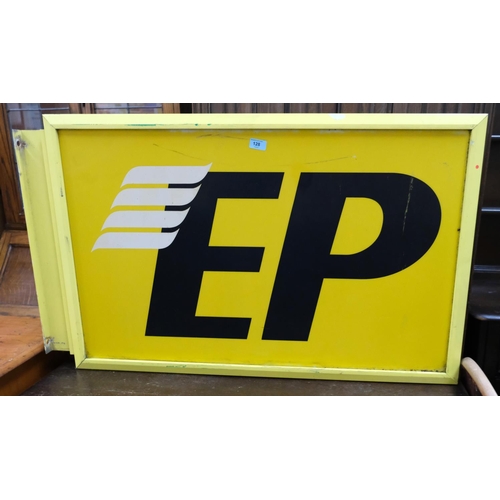 128 - A large yellow wall hanging petrol sign 