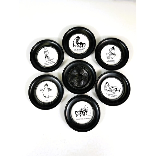 140A - An unusual set of 6 vintage black composition dishes by Styson Art NYC with black and white cardboar... 