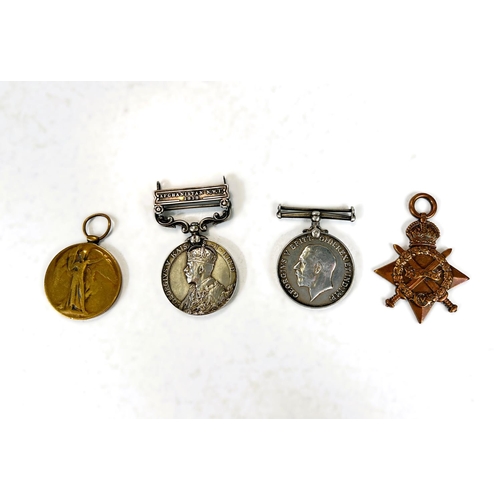 223 - WWI - a group of 4 medals to 9782 Pte G.W. Fletcher, Lan. Fus. later 22127 M.G.C.. comprising 15 sta... 