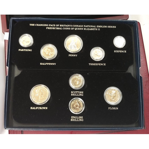 245 - GUERNSEY - £5 silver proof 2011; a collection of GB pre-decimal gold-plated coins displayed in five ... 