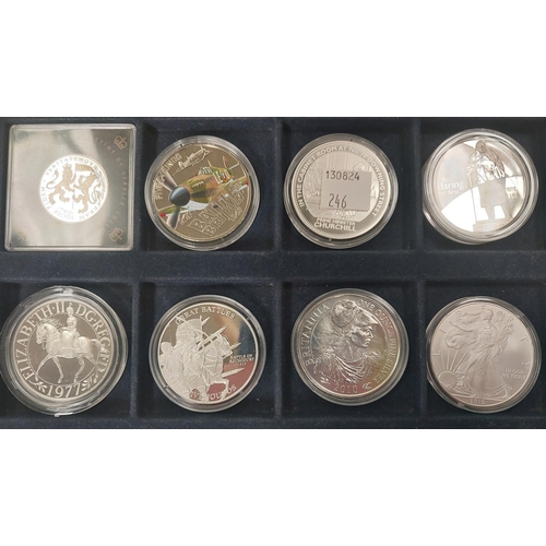 246 - US: 2010, $1 1oz 999 silver, GB: 2010, £2 1oz 999 silver, other commemorative coins and medals.