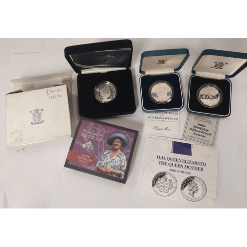 248 - GB:QEII -Silver proof crown, 1990 and 2 others, both proof standard, 1981 & 2000.