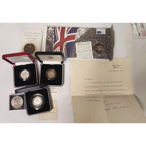 249 - GB QEII: - Silver proof £2 piedfort 1997, a 1996 silver proof £2 football coin and a sim... 