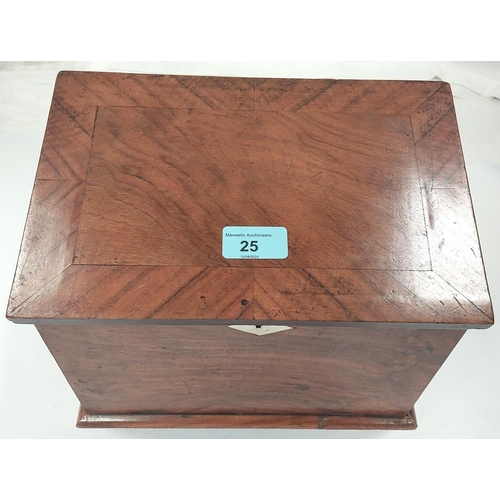 25 - A 19th century walnut correspondence box with slope top, fall front writing surface with internal le... 