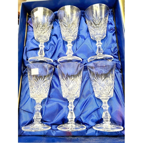 401 - A Royal Worcester wine carafe, boxed glassware, other class and china.