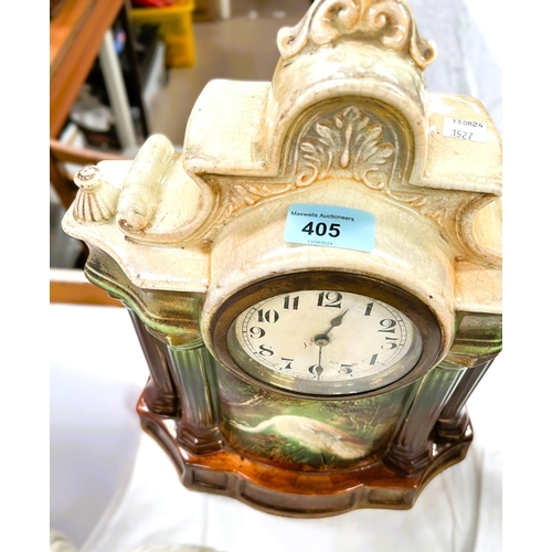 405 - A 19th century Swiss movement ceramic Royal Wondery mantel clock signed with hand painted decoration... 