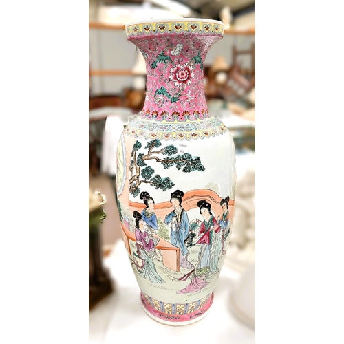 406 - A large Chinese Republic period vase famille rose decoration with domestic scenes, text to the rever... 