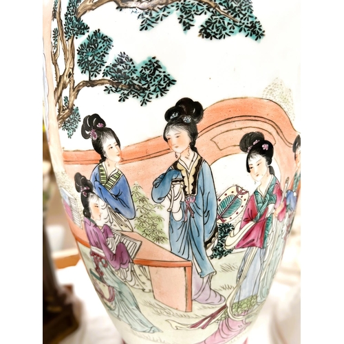 406 - A large Chinese Republic period vase famille rose decoration with domestic scenes, text to the rever... 