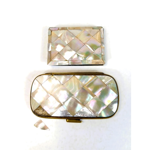 41 - A Victorian mother of pearl card case, 14cm and a similar with engraved decoration. 