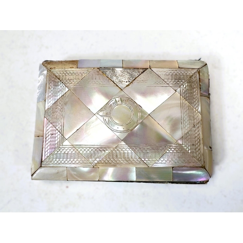 41 - A Victorian mother of pearl card case, 14cm and a similar with engraved decoration. 