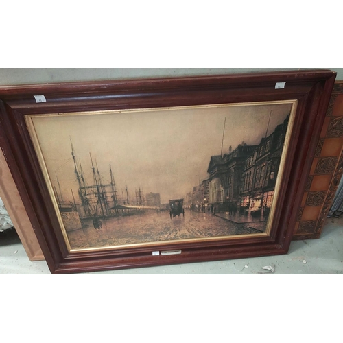 46 - A print of Ships framed in gilt and a street scene framed