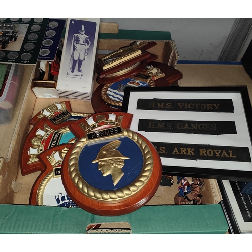 298 - A silver-plated Posters of World War II ingot collection and a selection of military shields.